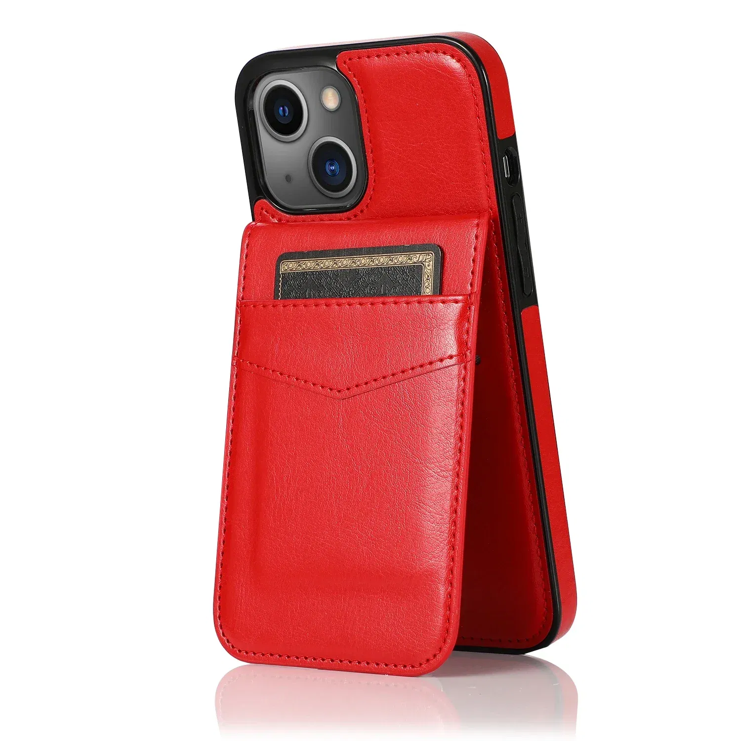 Color: Clear, Material: Genuine Leather - Faux Leather Wallet Kickstand Phone Case for IPhone 13 12 Mini 16E 16 15 14 11 Pro Max X XR XS 7 8 Plus Case with Credit Card
