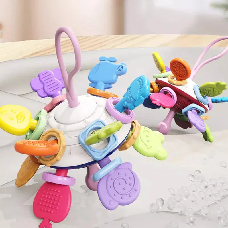 Color: GRAY - Montessori Baby Toys 0 12 Months Rotating Rattle Silicone Teething Toys Ball Grasping Activity Development Baby Sensory Toy