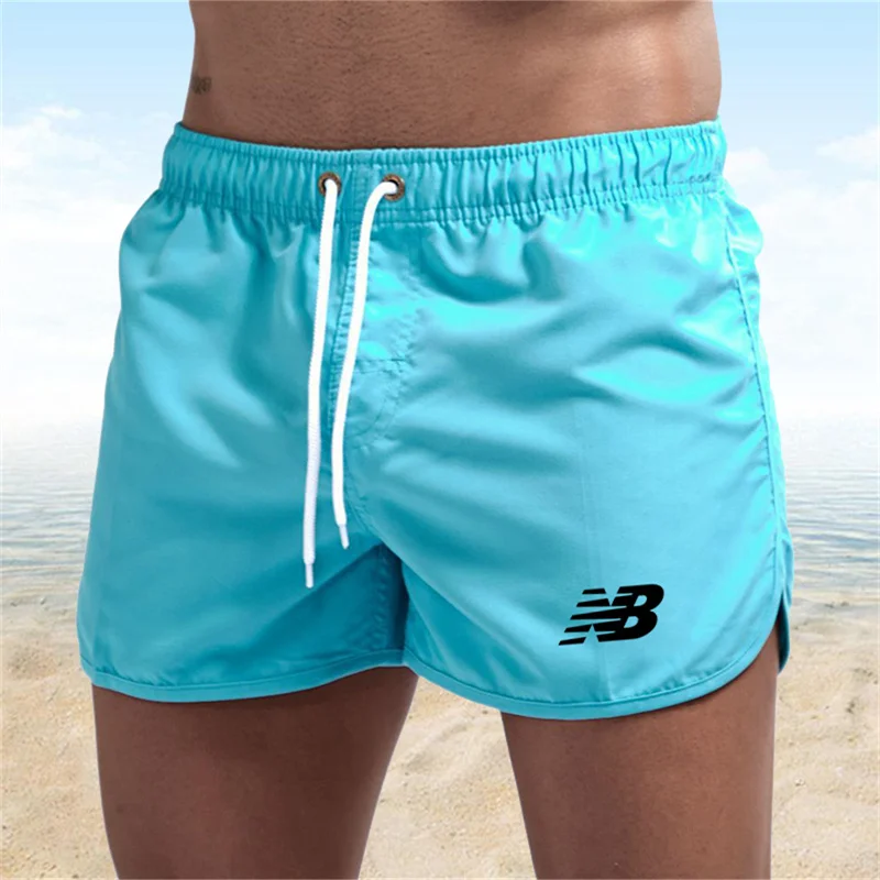 Color: Turquoise, Size: XXL - Letter B Summer men's luxury beach pants clothing quick dry gym jogging sexy shorts vacation casual swimming trunks