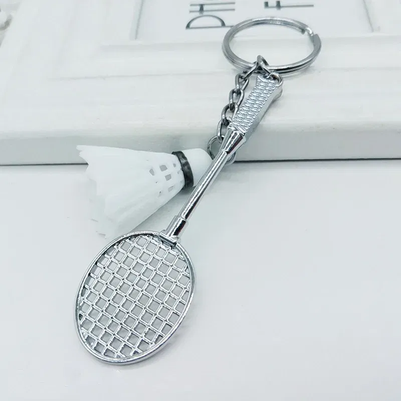 Color: WHITE - Fashion Mini Creative Metal Badminton Racket Keychain Diy Sporting Goods Handmade Accessories