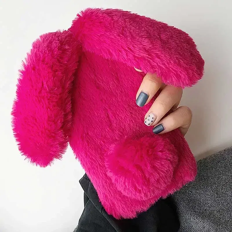 Color: PURPLE, Material: aluminum - Warm Plush Rabbit Fluffy fur Cover for Samsung A15 A25 A35 A55 A14 A24 A34 A54 A13 A23 A33 A53 A12 A22 A32 A52 A51 Phone Case