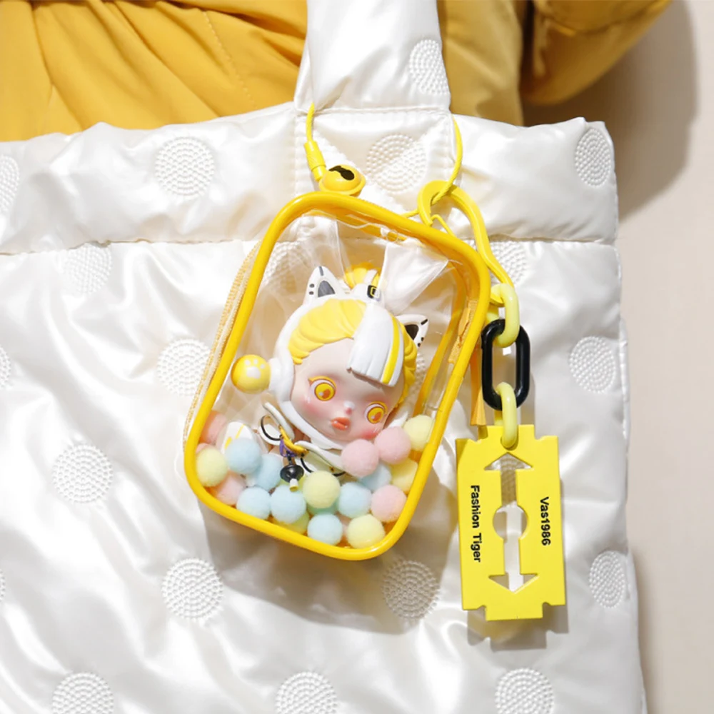 Color: WHITE - 1PC Thicken Transparent Mystery Box Storage Case Keychain Bag Storage Pouch Organizer Box Classic Doll Bag Keychain Wallet