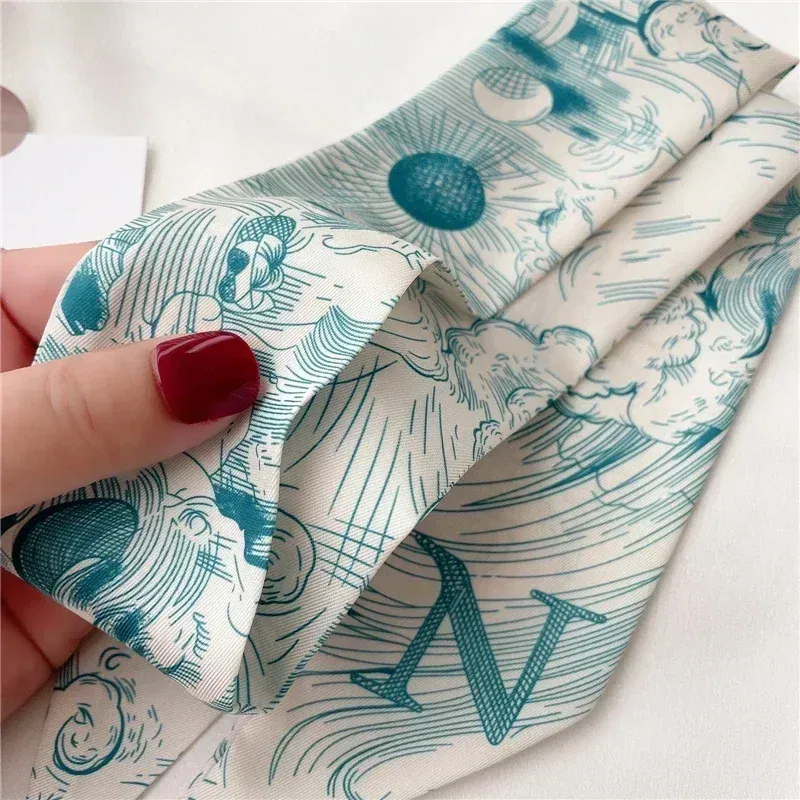 Color: MULTI, Size: XXS - Fashion Skinny Scarf Women Luxury letter Printing Tie Bag Handle Ribbon Hair Band Women's Headscarf New Lady Design Silk Scarves