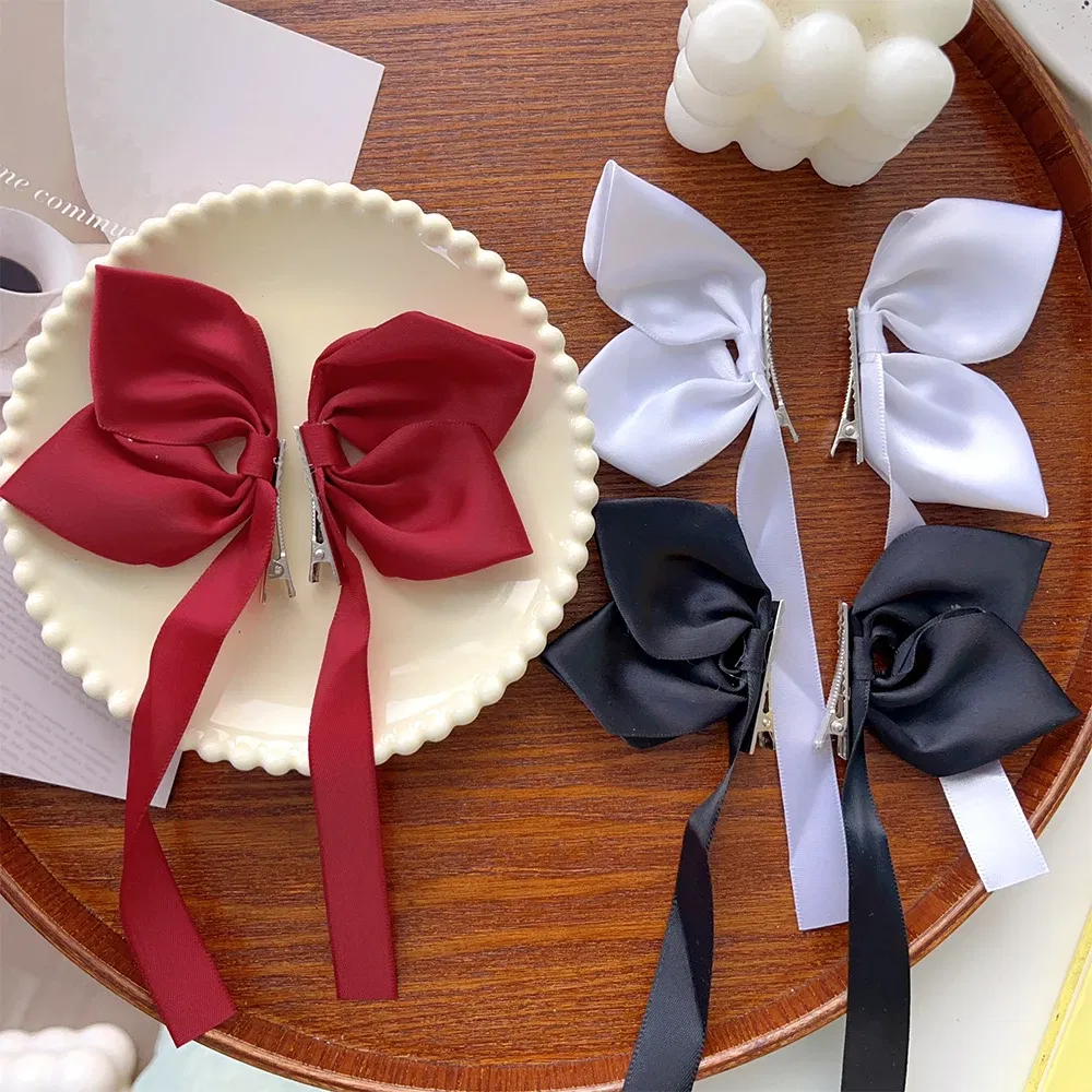 Color: Yellow - 2Pcs Bow Ribbon Hair Clip Fashion Bowknot Hairpins Small Cute Barrettes Women Girls Kids Bows Clips Ornament Headwear Headdress
