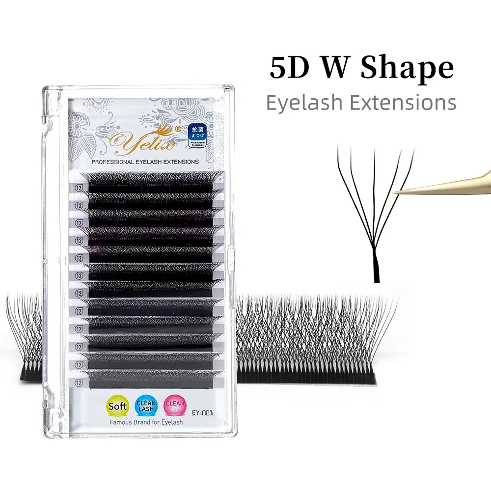 Color: Brushed Brass, Curl: D, Thickness: 0.07mm, Length: 12mm - Yelix Cilios 5D W Shape Eyelash Extensions 4D/6D Premade Volume Fans Natural Soft Automatic Flowering Lash Makeup Supplies