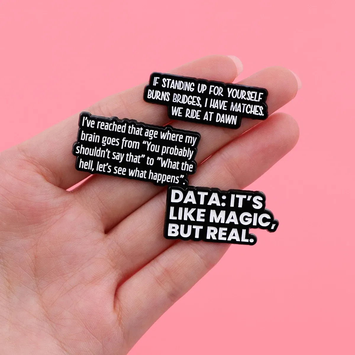 Metal color: Gold-color - I'M NOT WEIRD Enamel Pin Funny Quotes Brooch Pines Lapel Pins Quotation Badge Clothing Accessories Fashion Jewelry Unique Gift