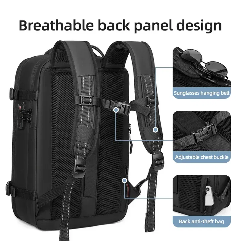 Color: Dark Grey - Men Travel Backpack vacuum compression Laptop Backpack 17 inch Extended Large Capacity school Backpack Hiking Business backpack