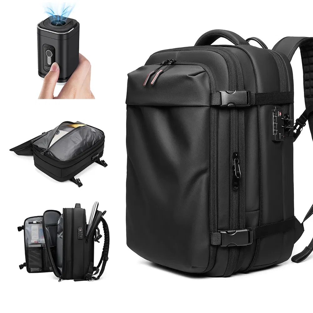 Color: Dark Grey - Men Travel Backpack vacuum compression Laptop Backpack 17 inch Extended Large Capacity school Backpack Hiking Business backpack