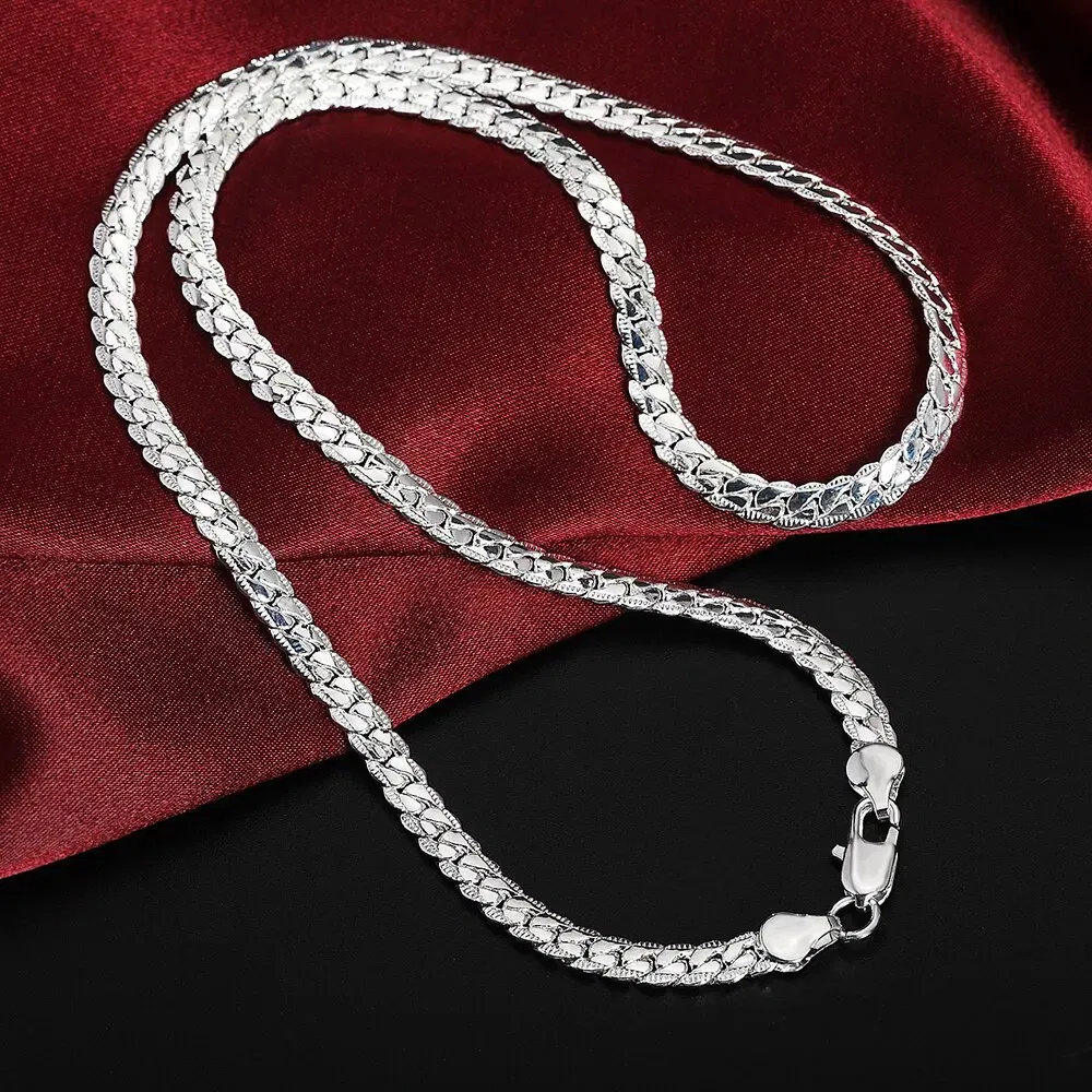 Length: 50cm - 20-60cm Silver Color Luxury Brand Design Noble 6mm Necklace Chain For Woman Men Fashion Wedding Engagement Jewelry