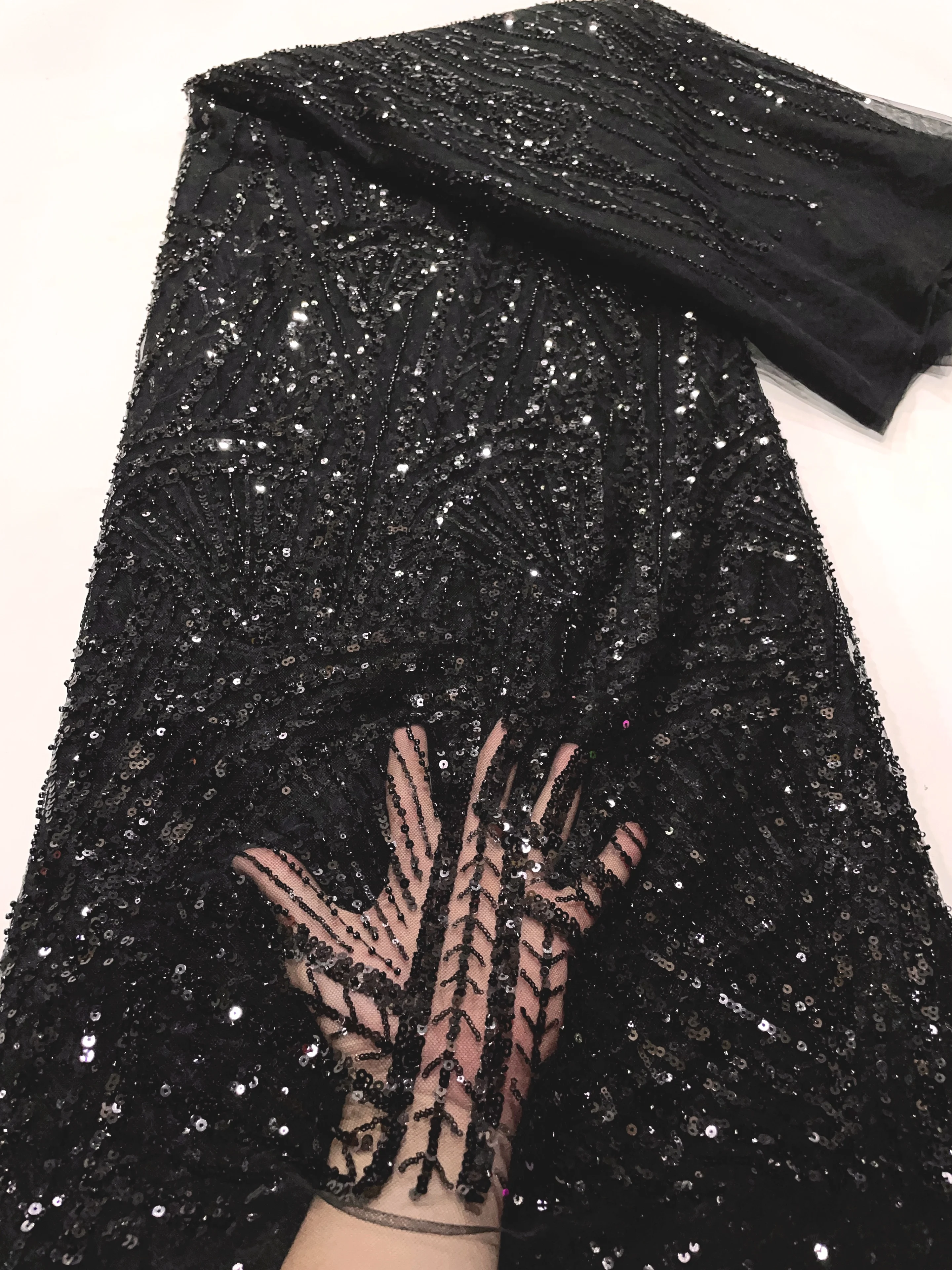 Color: Red, Width: 120cm, Length: 5 yards - African Lace Fabric 5 Yards Latest Nigerian Laces Fabric High Quality Embroidered Net Fabric Mesh Lace 2024 French Sequins Lace
