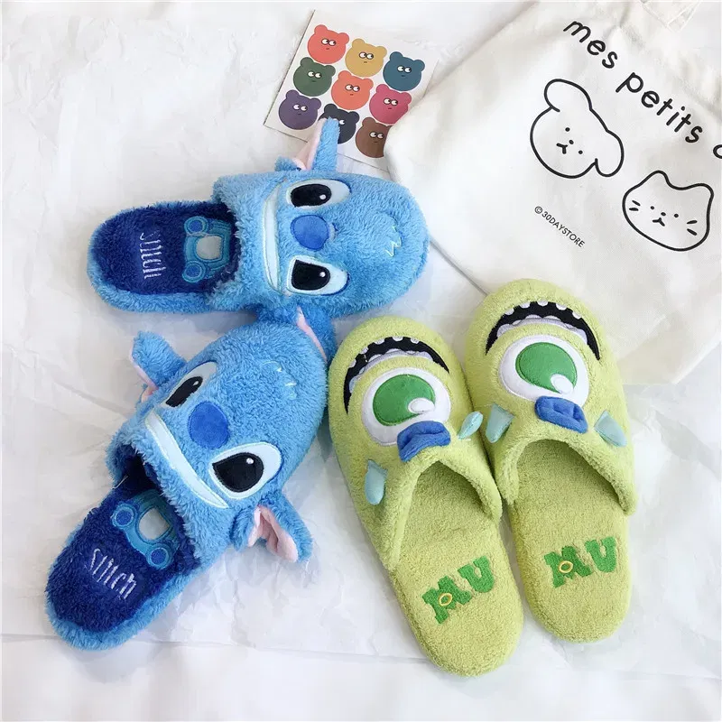 Color: PURPLE, Shoe Size: 39 - Cartoon Sulley Mike Slippers Cute Girl Warm Home Slippers Women Indoor Slippers Blue Duck Kawaii Non-slip Slippers Gifts EU36-41