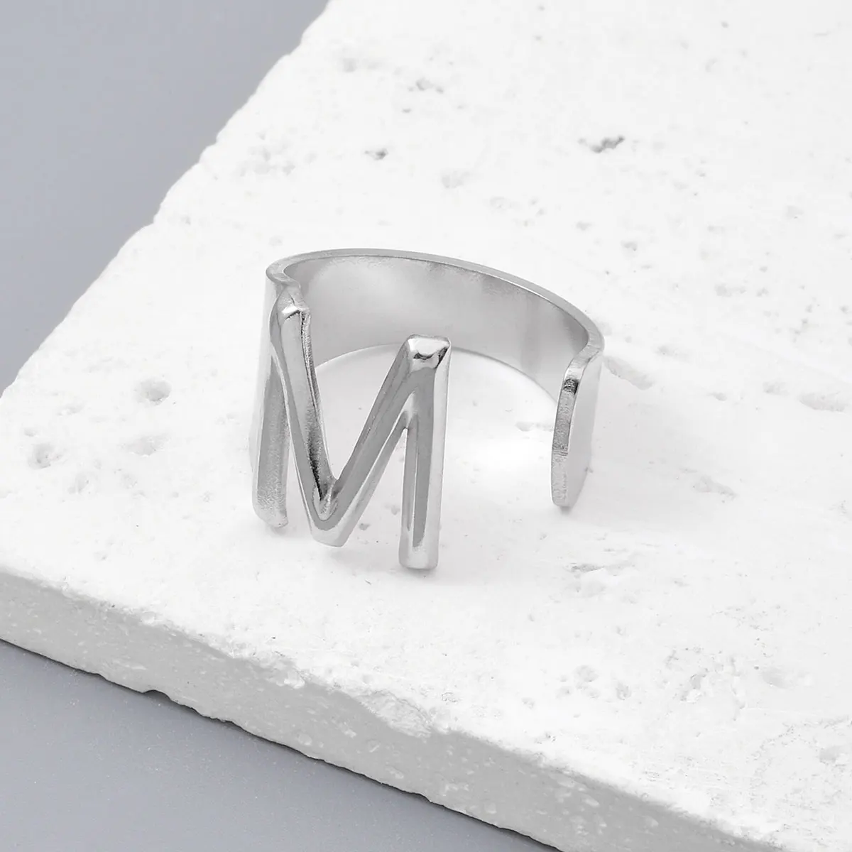 Metal Color: champagne gold, Ring Size: resizable - LAViXMIA Alphabet A-Z Letter Never Fade Stainless Steel Rings Women Jewelry Fashion Initial Ring Adjustable Size Birthday Gifts