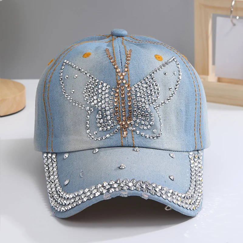 Color: Other, Size: Adjustable - A Women?™s Sparkle Bling Rhinestone Bejeweled Cotton Denim Baseball Cap