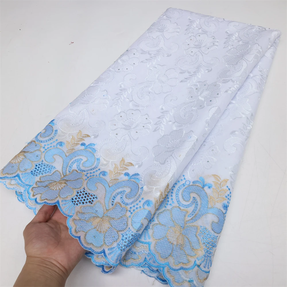 Color: black, Length: 5 yards, Width: 120cm - Latest Dry Cotton African Lace Fabric High Quality 2024 Swiss Voile Lace Fabric with Stones For Nigeria Wedding Sewing Dresses
