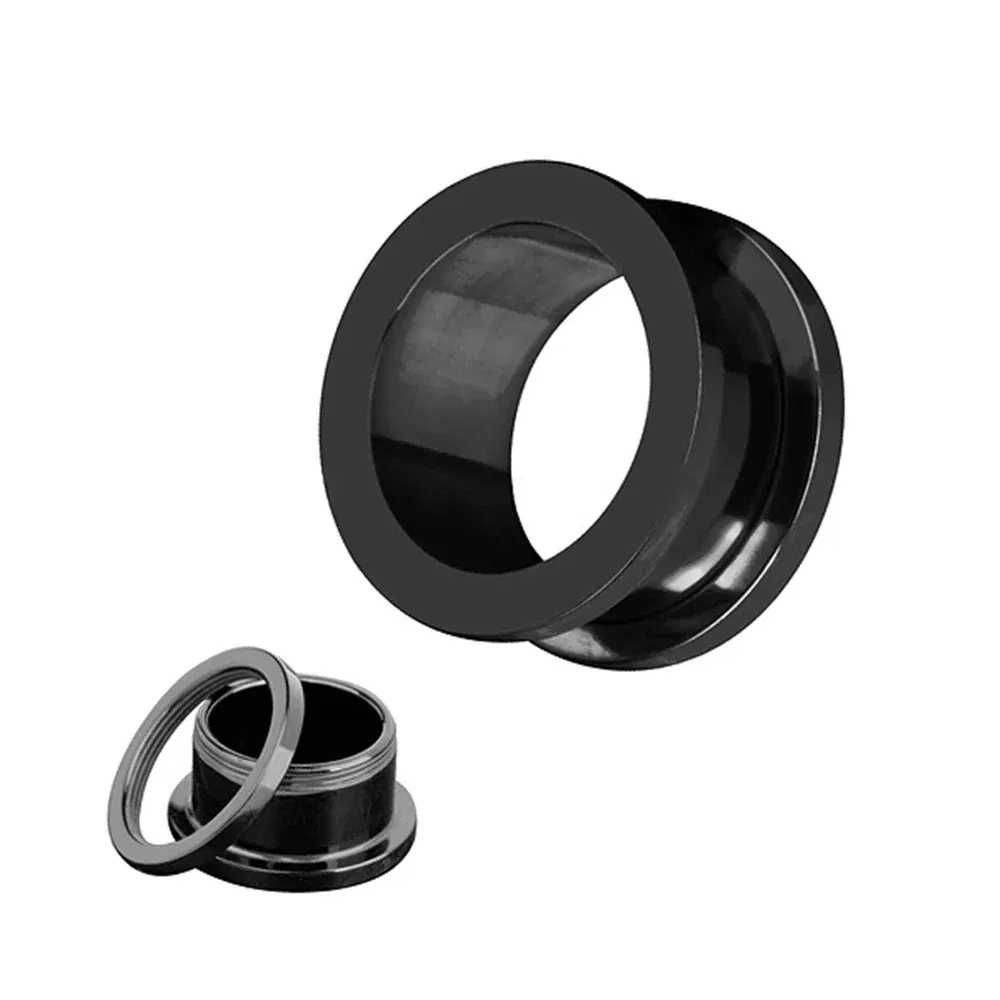 Metal color: Rhodium Plated, Main Stone Color: black - 2PCS Multi Color Steel Screw Fit Tunnel Ear Plug Stretcher Gauge 3-25mm Ear Lobe Tunnel Expander