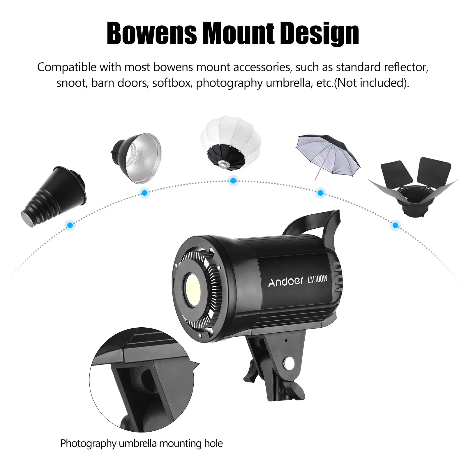 Plug Type: EU, Ships From: CHINA - New! Andoer 100W Studio LED Video Light 5600K Dimmable Bowens Mount Continuous Light with Remote Control for Video Live