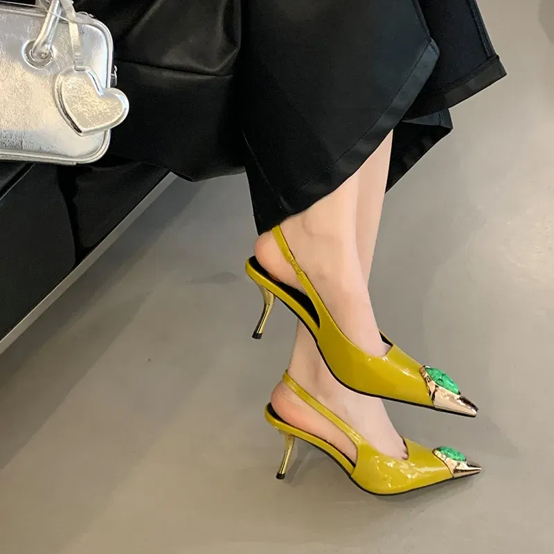Color: Dark Grey, Shoe Size: 40 - Sexy Women's High Heels Mules 2025 New Fashion Pointed Dress Women's Shoes Open Heel Party High Heels Striptease Sandals Women