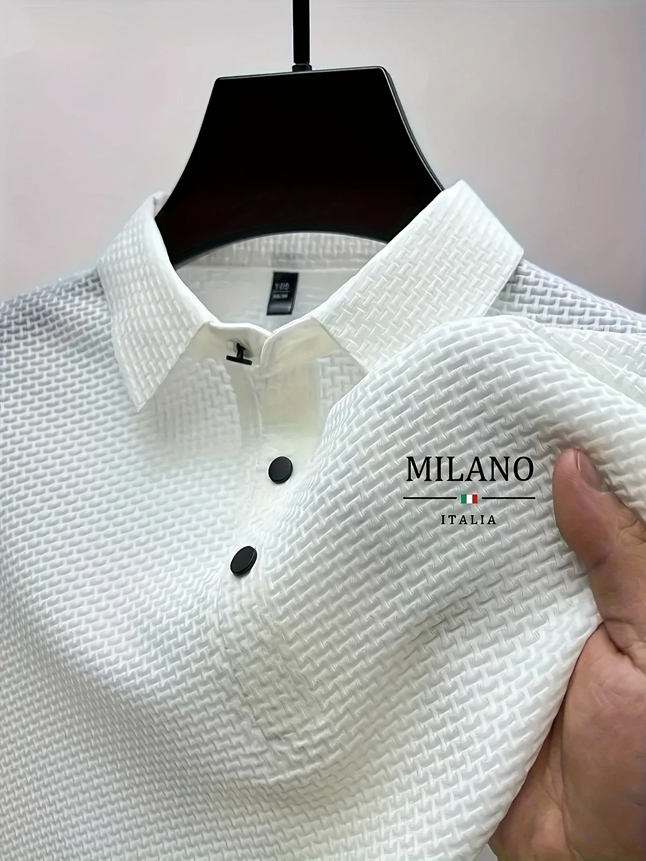 Color: black, Size: S - Classic men's casual POLO shirt soft and breathable MILAN pattern quick-drying top T-shirt