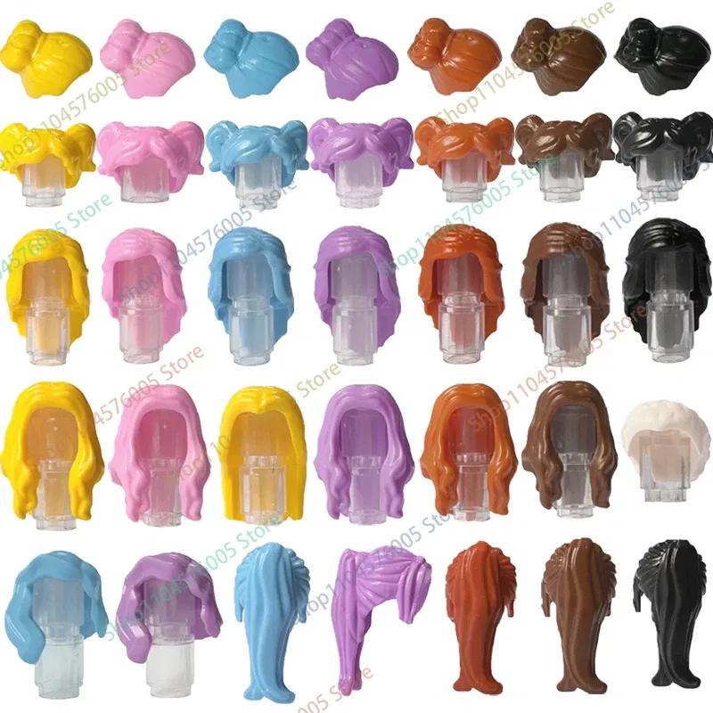 Color: WHITE - MOC Brown Hair Building Blocks City Figures Body Creative Accessory Blond Gold White Parts DIY Hats Mini Bricks Assemble Toy S04