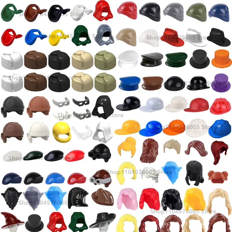 Color: WHITE - MOC Brown Hair Building Blocks City Figures Body Creative Accessory Blond Gold White Parts DIY Hats Mini Bricks Assemble Toy S04