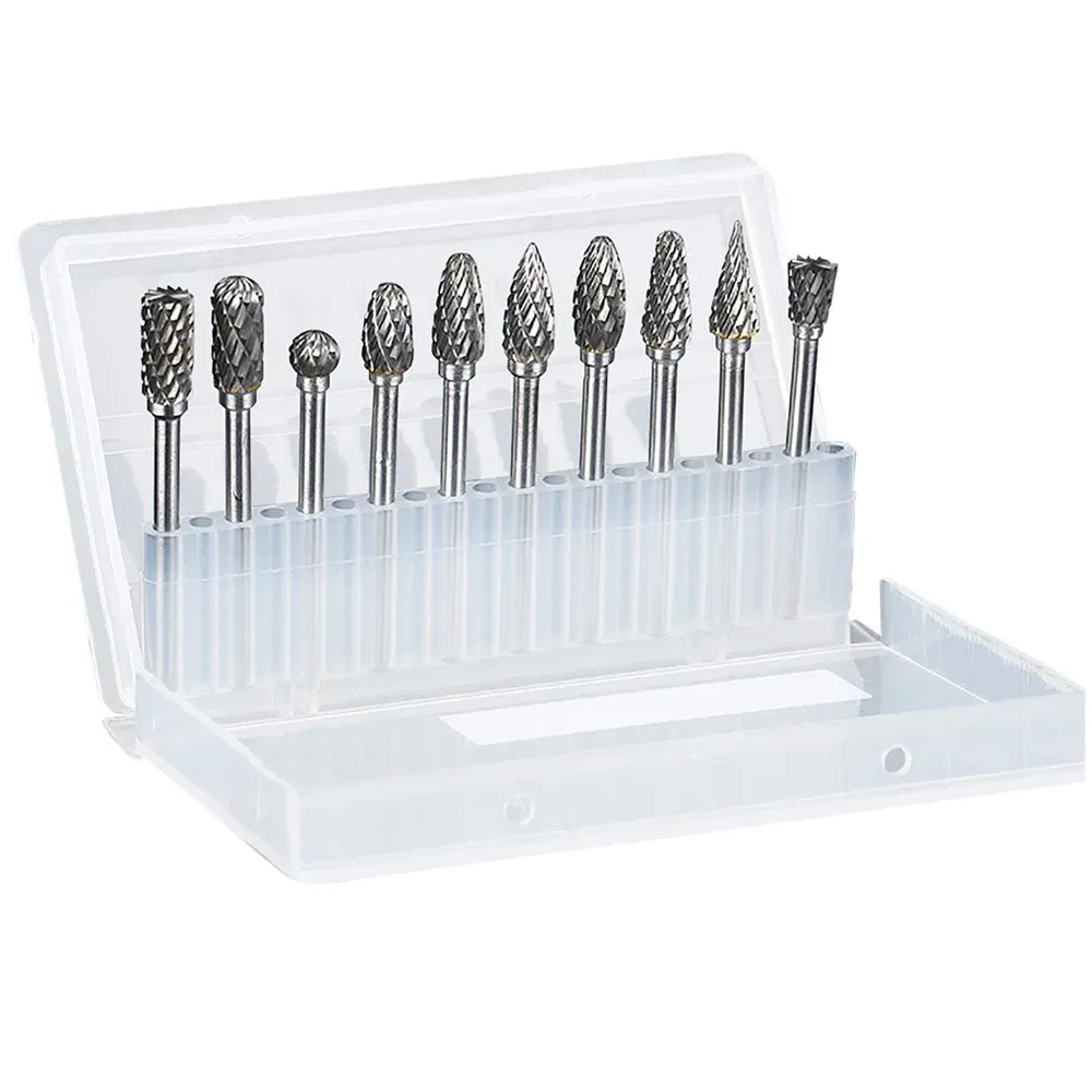 Color: Silver, Shank Shape: Round - 10PCS Carbide Burr Set Compatible with Dremel 1/8" Shank Die Grinder Rotary Tool Rasp Bits Wood Metal Carving Electric Grinding