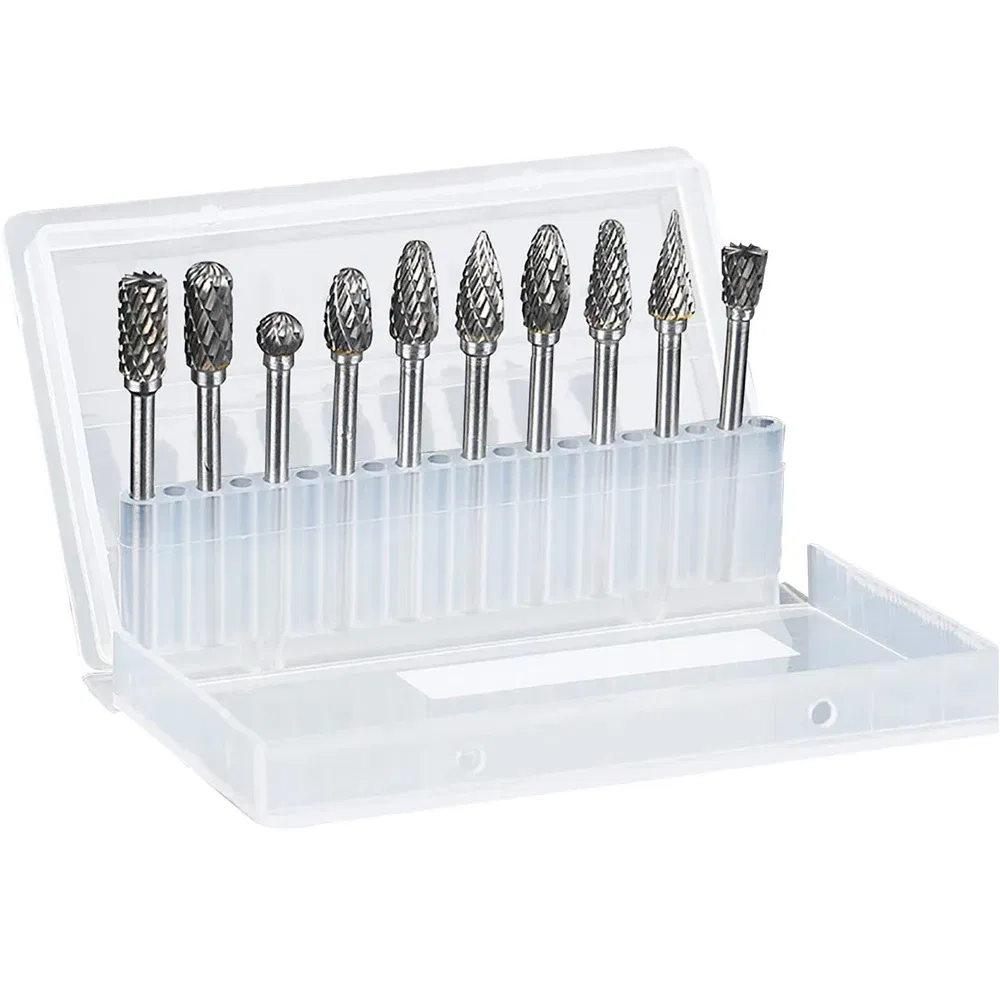 Color: Silver, Shank Shape: Round - 10PCS Carbide Burr Set Compatible with Dremel 1/8" Shank Die Grinder Rotary Tool Rasp Bits Wood Metal Carving Electric Grinding