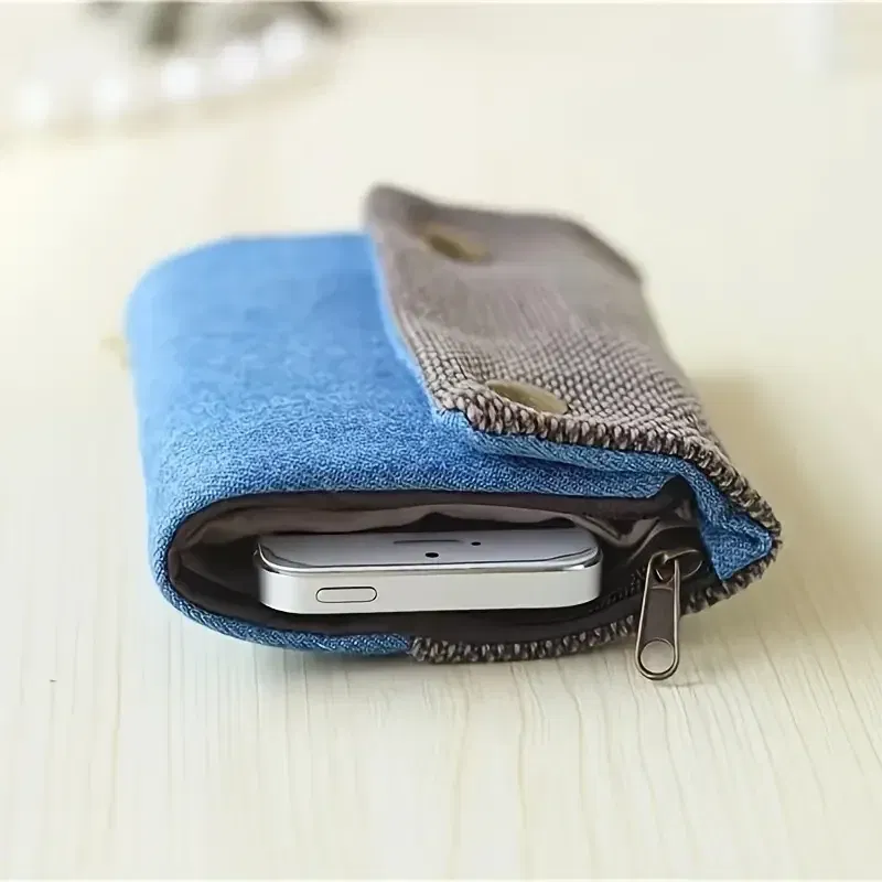 Color: Beige - Handmade Three Fold Fabric Wallet Women Men Simple Short Zipper Purses for Teens Personality Multi-function Key Bag Card Holder