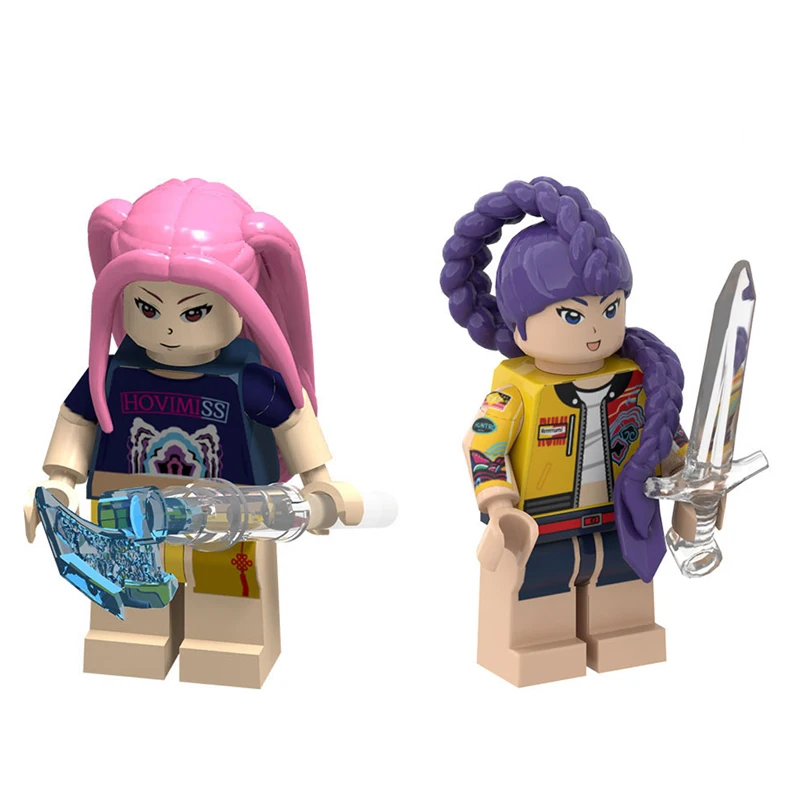 Color: Brown - New KPOP Demon Hunters Cartoon Doll Building Blocks Kawaii Mini Action Figure Head Assembly Toys Child Educational Toys Gift