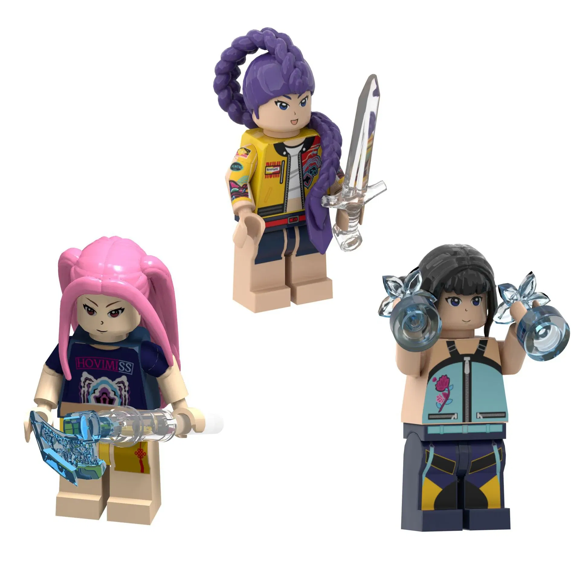 Color: Brown - New KPOP Demon Hunters Cartoon Doll Building Blocks Kawaii Mini Action Figure Head Assembly Toys Child Educational Toys Gift