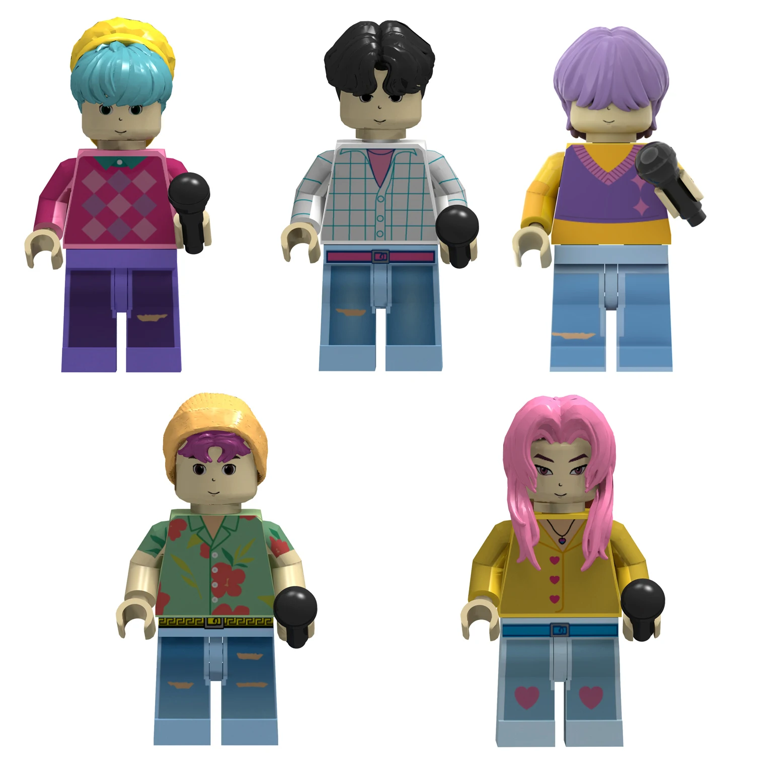 Color: Brown - New KPOP Demon Hunters Cartoon Doll Building Blocks Kawaii Mini Action Figure Head Assembly Toys Child Educational Toys Gift