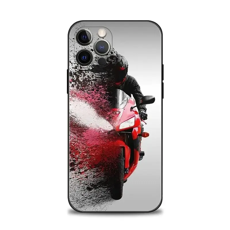 Color: Dark Grey, Material: POLYESTER - Moto Cross Motorcycle Sports Phone Case For iPhone 16 15 14 13 12 11 Pro Max XS X XR Plus Mini Luxury Black Soft Cover Funda