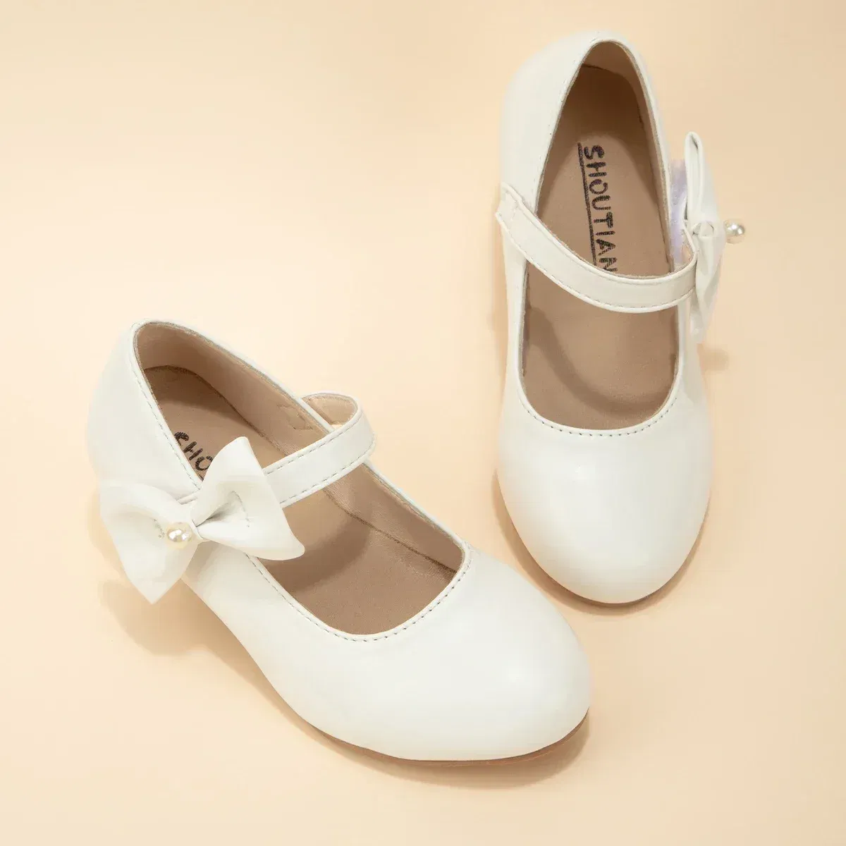 Shoe Size: 36, Color: Gold - Children's Bowknot Wedding Party Princess Shoes Big Kids White Gold Dance Dress Shoes Small Square Heel Children's Shoes