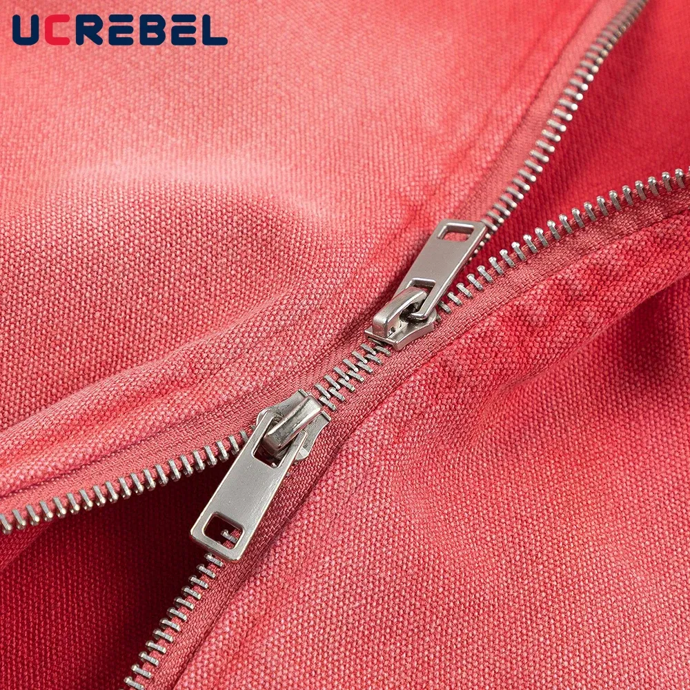 Color: Red, Size: XXL - Color Block Cargo Jacket Mens Ripped Spring Retro High Street Loose Lapel Long Sleeve Outerwear Men