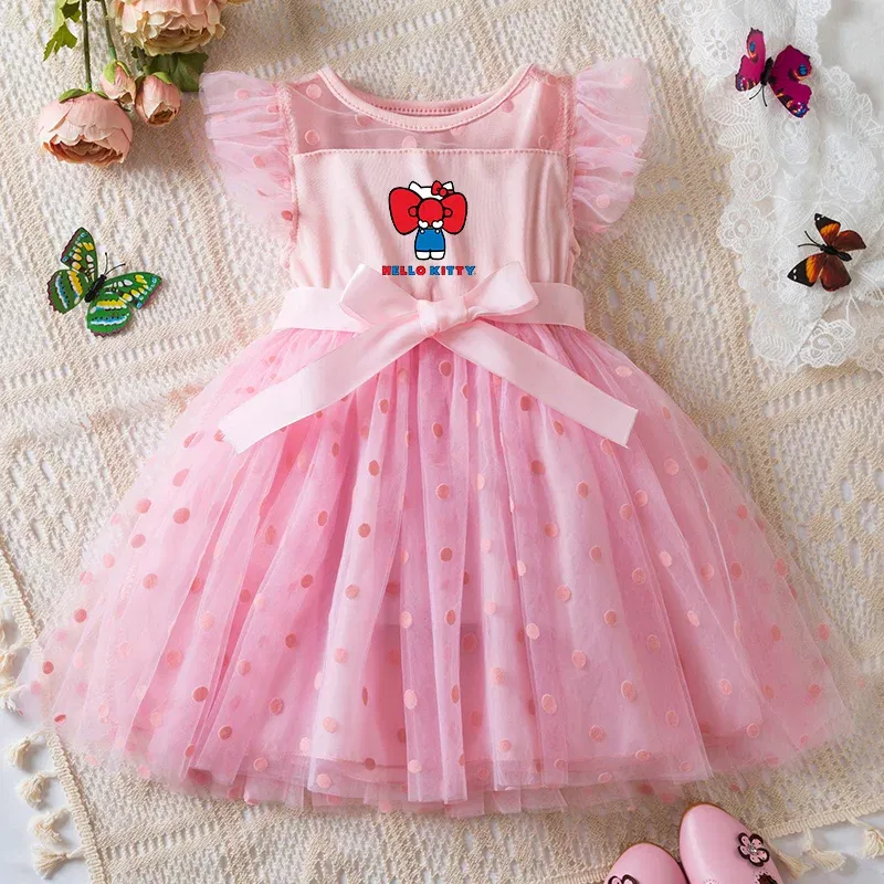 Color: Yellow, Size: XS - Hello Kitty 2-6Y Baby Girl Dress Princess Mesh Skirt Summer Sleeveless Wedding Party Dresses for Girls Summer