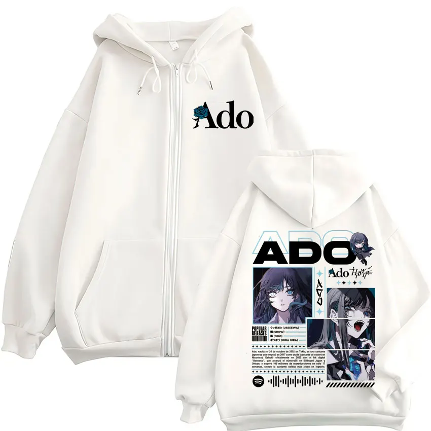 Color: SKY BLUE, Size: L - Ado World Tour 2025 Hibana Zipper Hoodies Men Women Clothing Fashion Harajuku Zip Up Sweatshirts Pullover Jacket Coat Streetwear