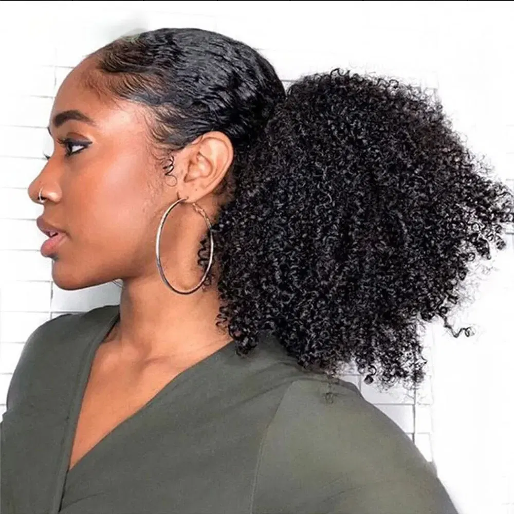 Color: T1B/613 - Afro Puff kinky curly Drawstring Ponytail Bun Extension for Black Women Synthetic Short Afro Kinkys Curly Afro Hairpieces