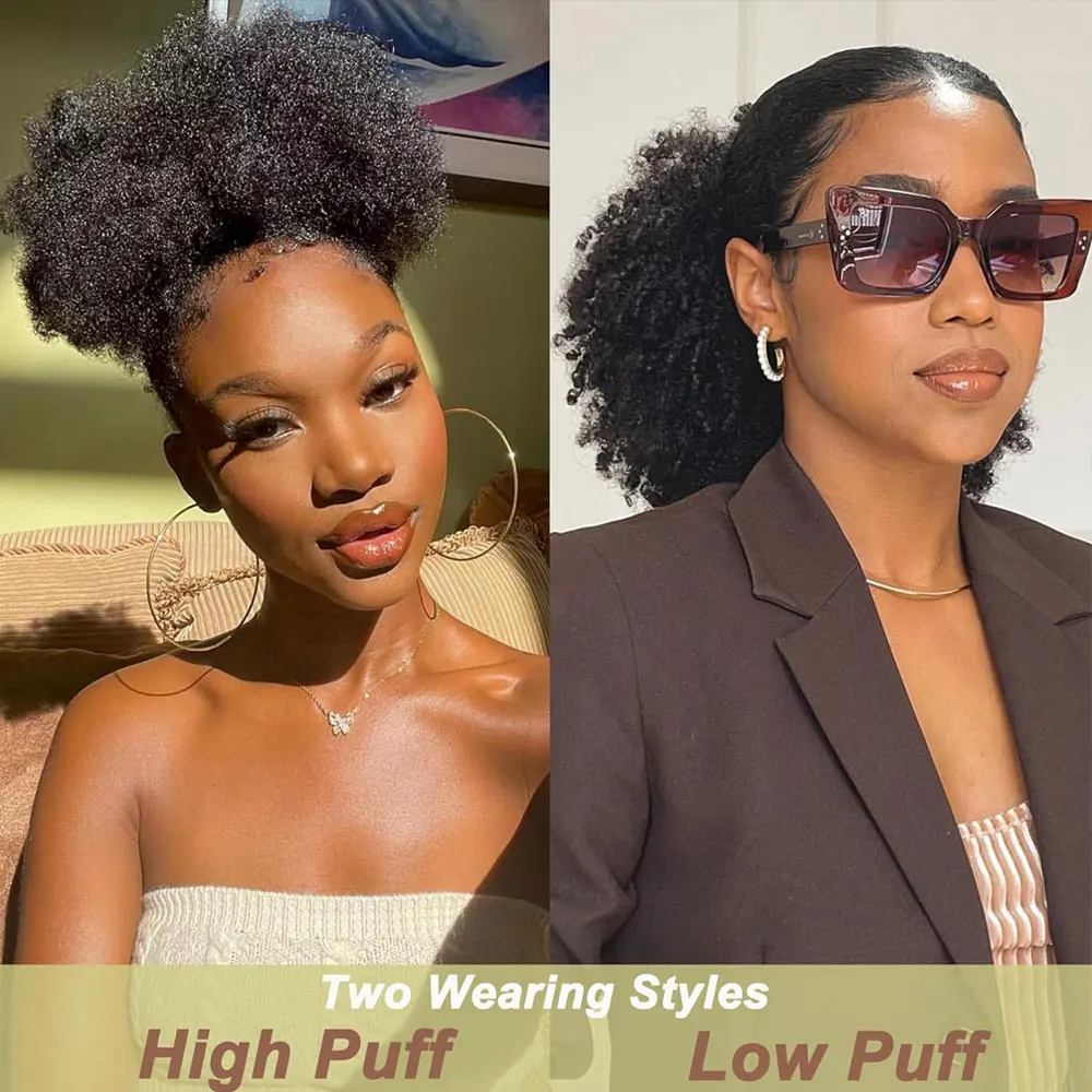 Color: T1B/613 - Afro Puff kinky curly Drawstring Ponytail Bun Extension for Black Women Synthetic Short Afro Kinkys Curly Afro Hairpieces