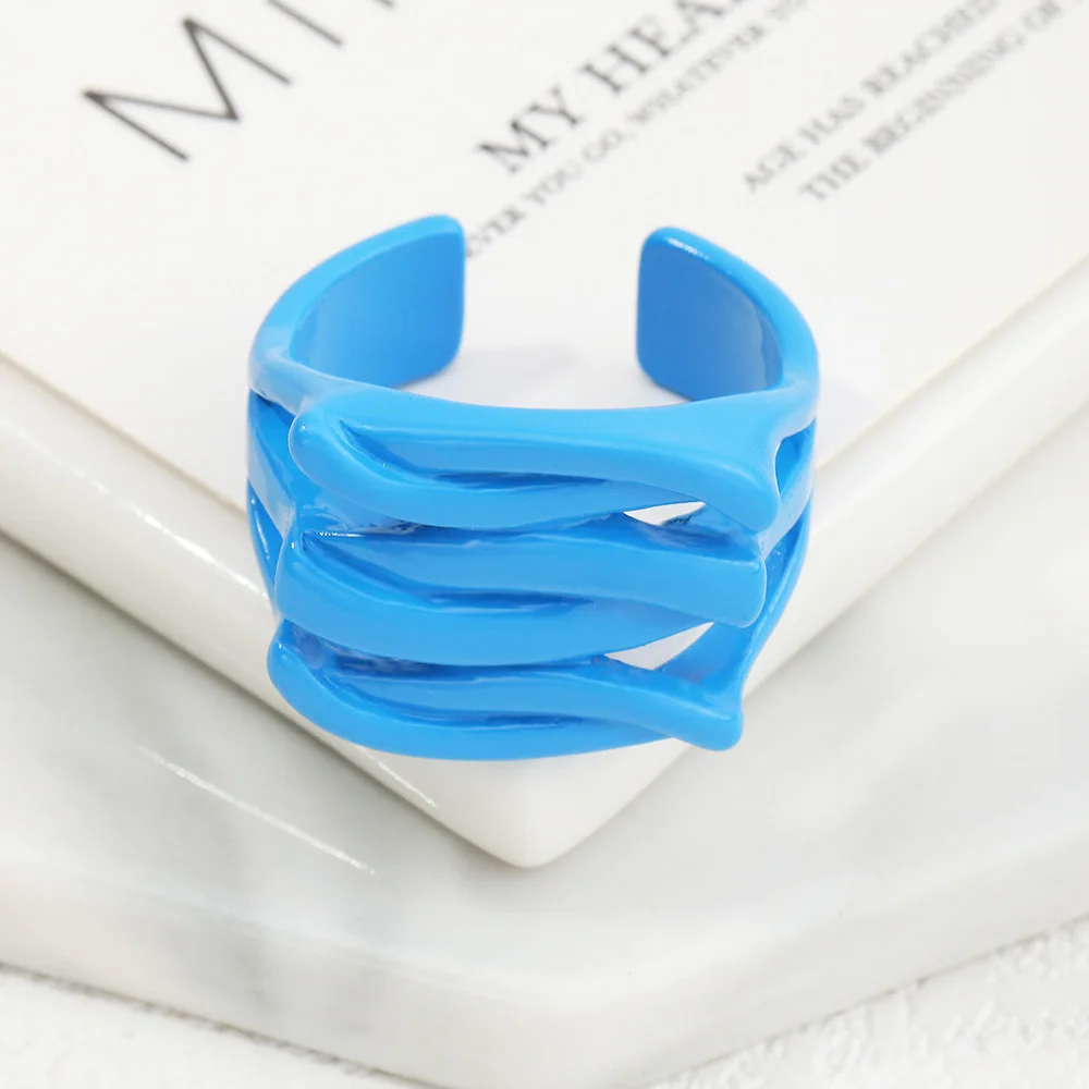 Main Stone Color: Blue - 2022 New Trendy Irregular Geometry Open Adjustable Rings Korean Simple Personality Color Rings For Women Jewelry Gifts