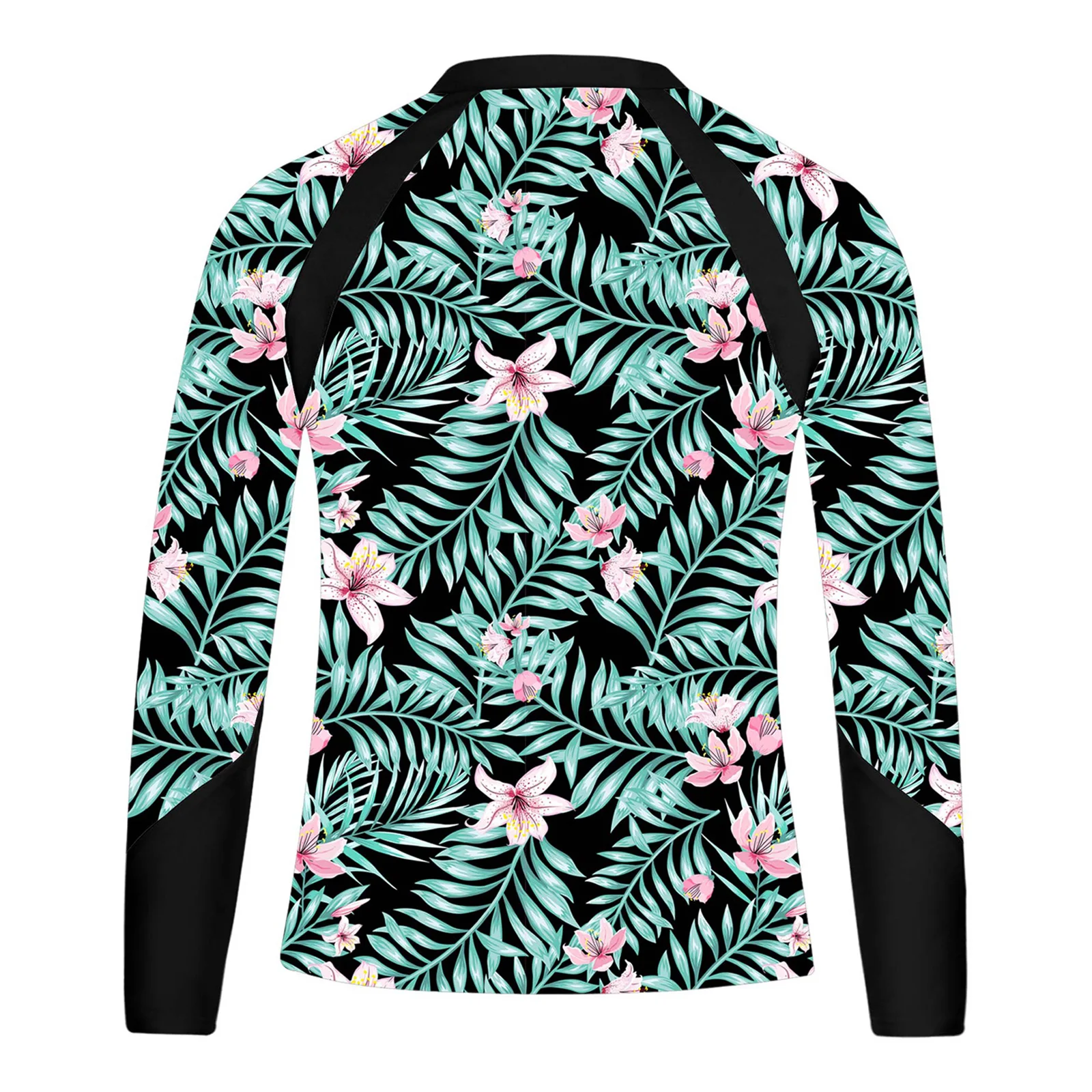 Color: Black, Kid Size: 6M - Kids Girls Swim Top Floral Printed Rash Guard T Shirt Mock Neck Long Sleeve Pool Party Beachwear UPF 50+ Surfing Bathing Tops