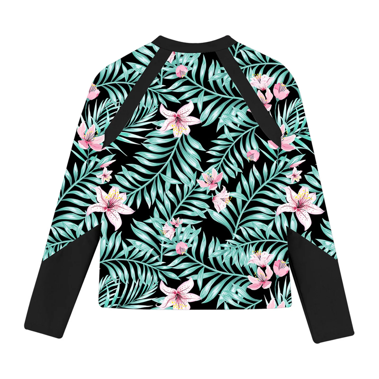 Color: Black, Kid Size: 6M - Kids Girls Swim Top Floral Printed Rash Guard T Shirt Mock Neck Long Sleeve Pool Party Beachwear UPF 50+ Surfing Bathing Tops
