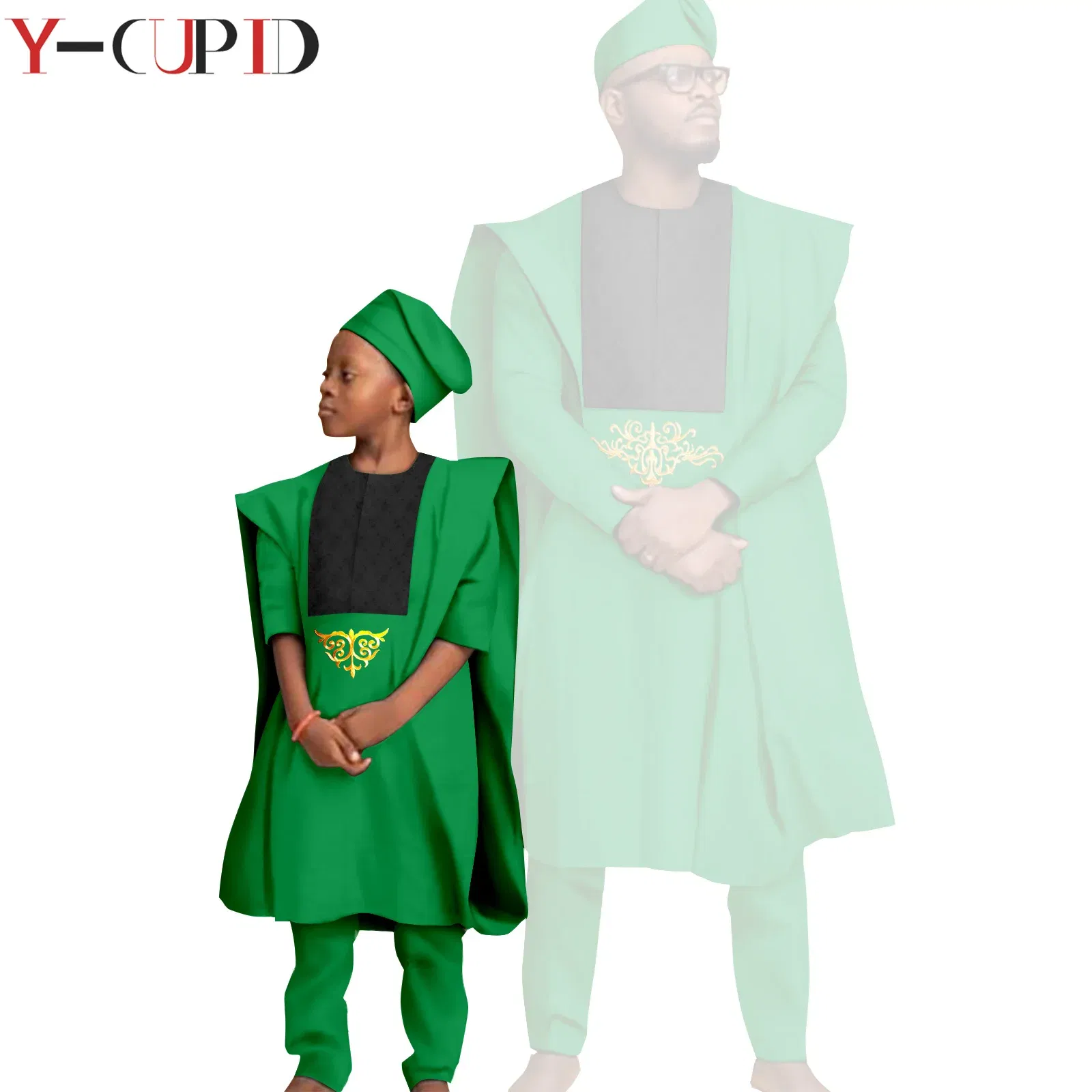 Color: Lavender, Size: S - African Clothes for Men Top Pants Robes Hat Sets Match Kid Boy Sets Dashiki Father and Son Bazin Riche Family Outfits Y20F001
