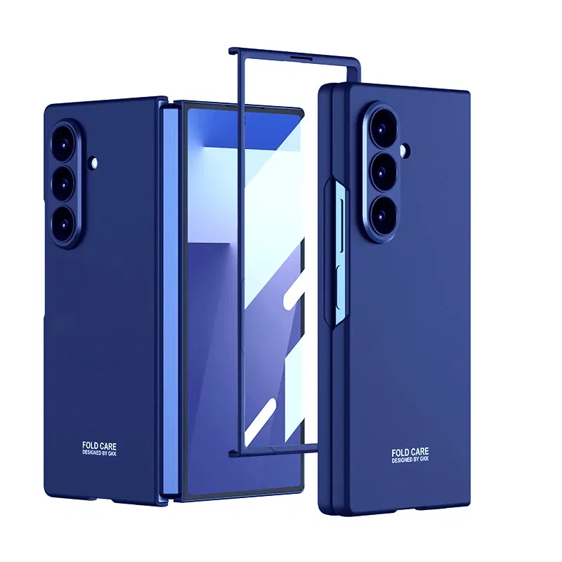 Color: Blue, Compatibility by Model: Galaxy Z Fold7 - Shockproof Armor Plastic Phone Case for Samsung Galaxy Z Fold 7 Outer Screen Glass Protective Matte Cover for Galaxy Z Fold 7