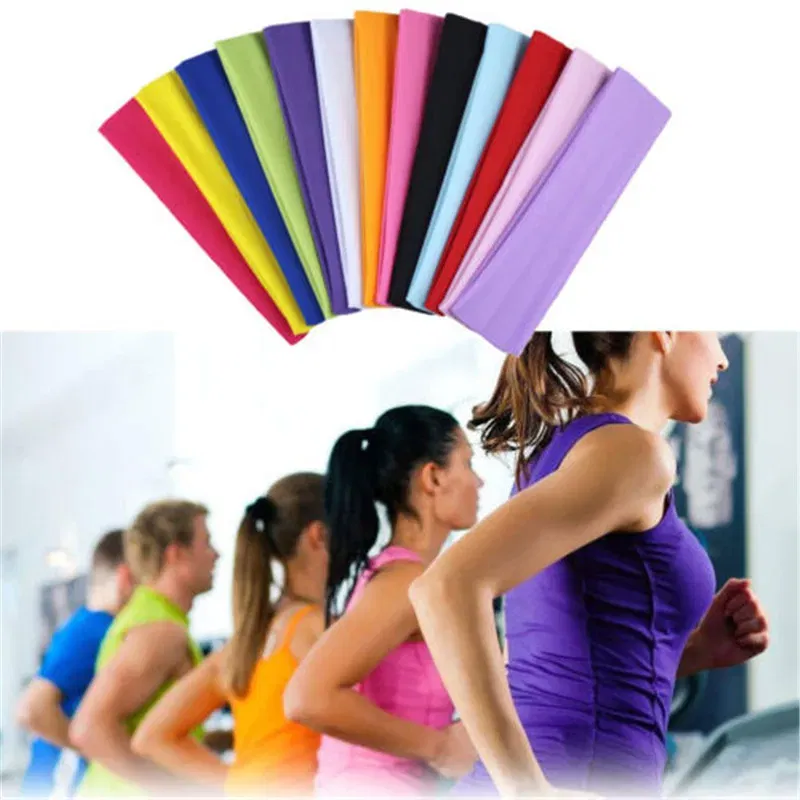 Color: Blue - Sweatband Headband Elasticity Sweat Bands Stretch Head Hair Band Sports Safety Yoga Basketball Gym Sport for Men and Women