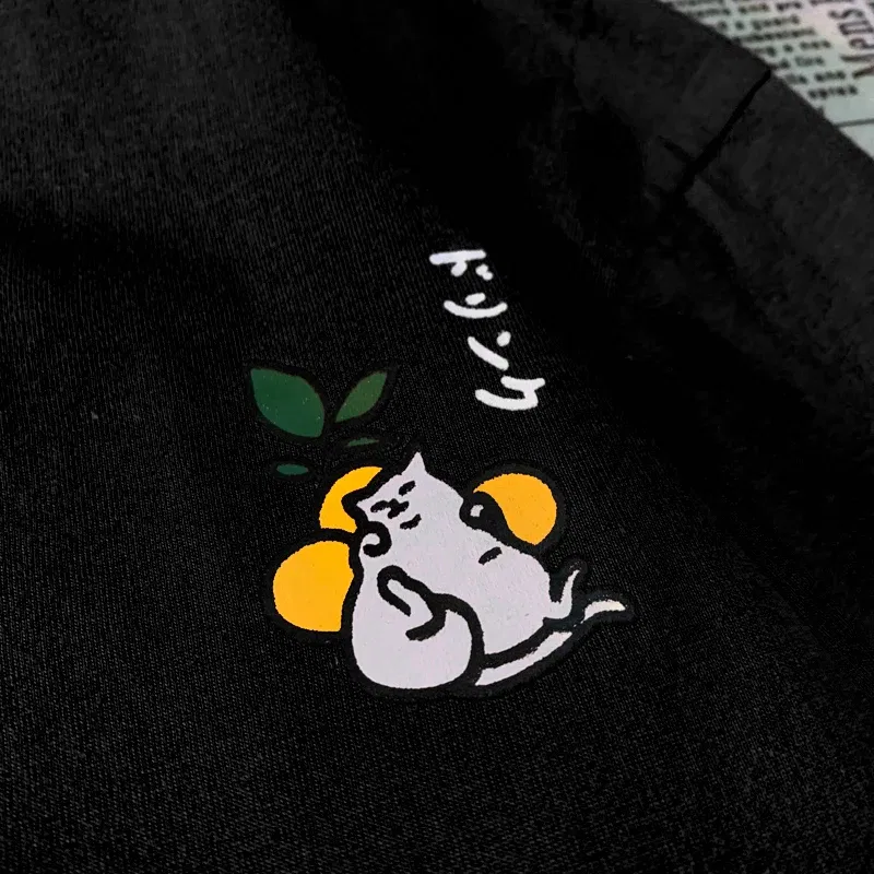 Color: army green, Size: L - Cute Japanese Cat Print Oversized T-shirt men Women Short Sleeve Loose Casual Tee Shirt Streetwear Tops Cotton Harajuku Clothing