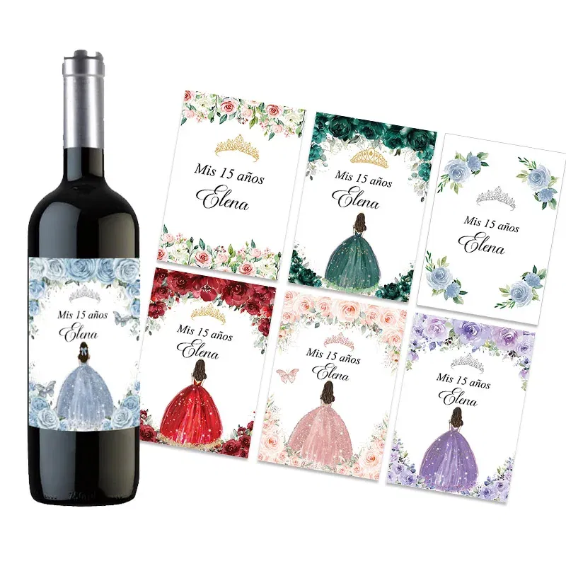 Color: DARK GRAY - 20pcs Custom Mis 15 A?±os XV Mis Quince Wine Bottle Labels Stickers Customize 15th/16th Girls Birthday Party Decor Labels Crown