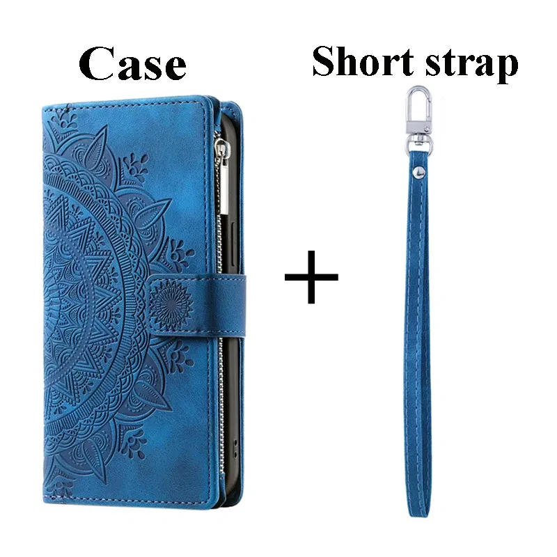 Color: Blue, Material: POLYESTER - S 23 S24 Ultra 5G Leather Case for Samsung Galaxy S23 Ultra Flip Cover Zipper CrossBody Book Funda S 24 Plus S23 FE Wallet Etui