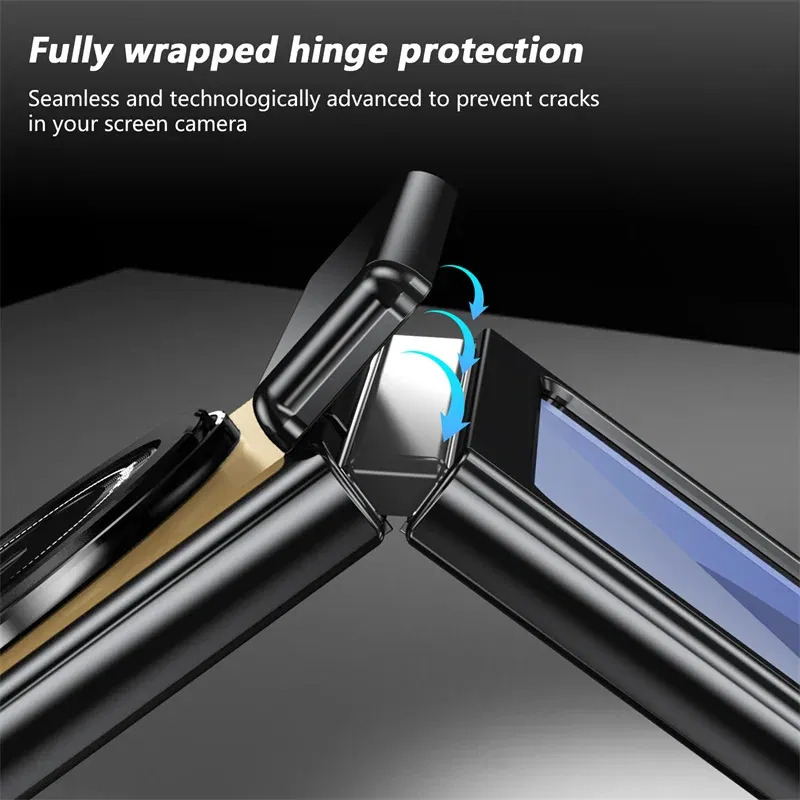 Color: black, Material: aluminum - 360?° Magnetic Rotate Holder Ring Phone Case For Samsung Galaxy Z Flip 6 5 4 Flip6 Flip5 Flip4 Flip3 Hard Shell Protection Cover