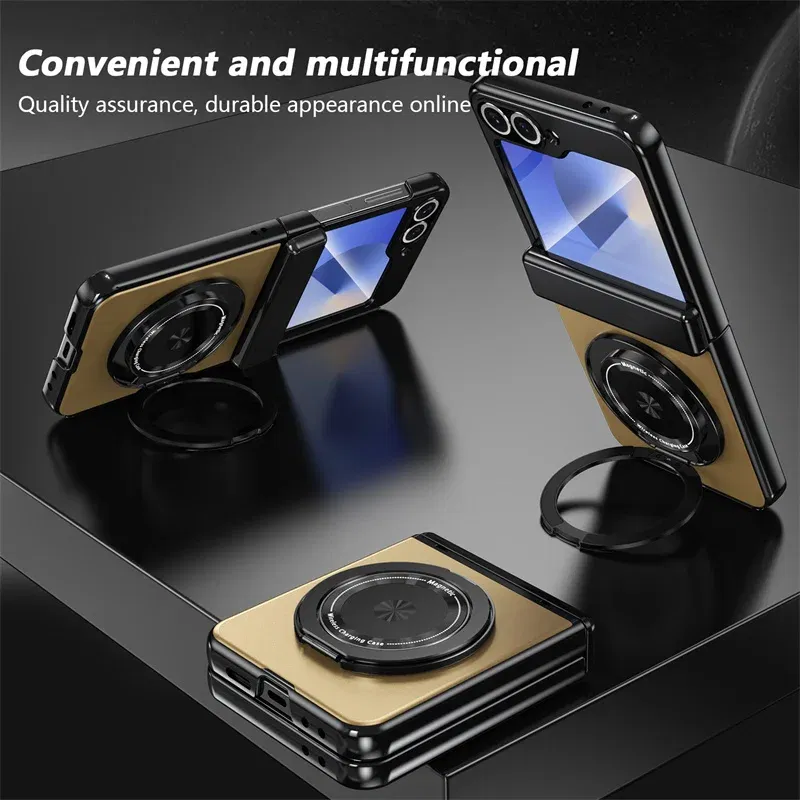 Color: black, Material: aluminum - 360?° Magnetic Rotate Holder Ring Phone Case For Samsung Galaxy Z Flip 6 5 4 Flip6 Flip5 Flip4 Flip3 Hard Shell Protection Cover