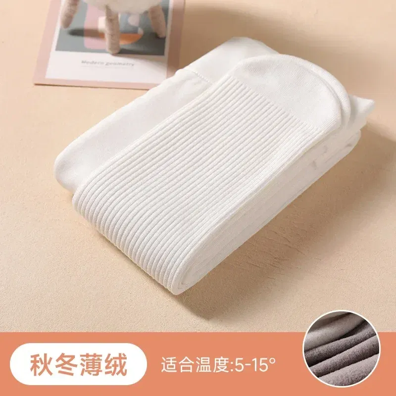 Color: WHITE, Size: M - Winter Infant Girls Plus Velvet Pantyhose Children's Leggings Thickening Children's Babys Skinny Pants Winter Clothes