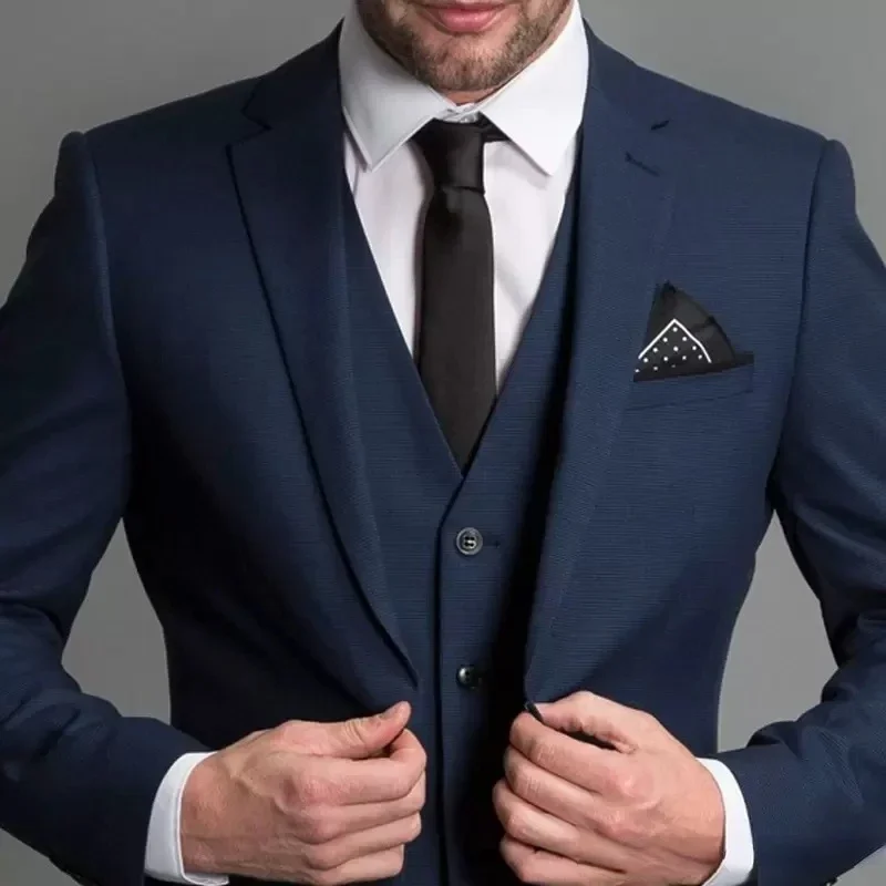 Color: Navy Blue, Size: 6XL - 3 Piece Navy Blue Male Suits Slim fit Notched Lapel  Wedding Tuxedos Sets Tailor Made Business Mens Costume (Blazer+Pants+Vest)